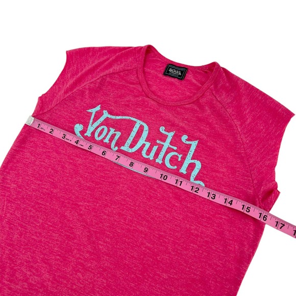 Von Dutch Women's Baby Tee T-Shirt Pink Size L Large Y2K 2000s - Picture 5 of 10